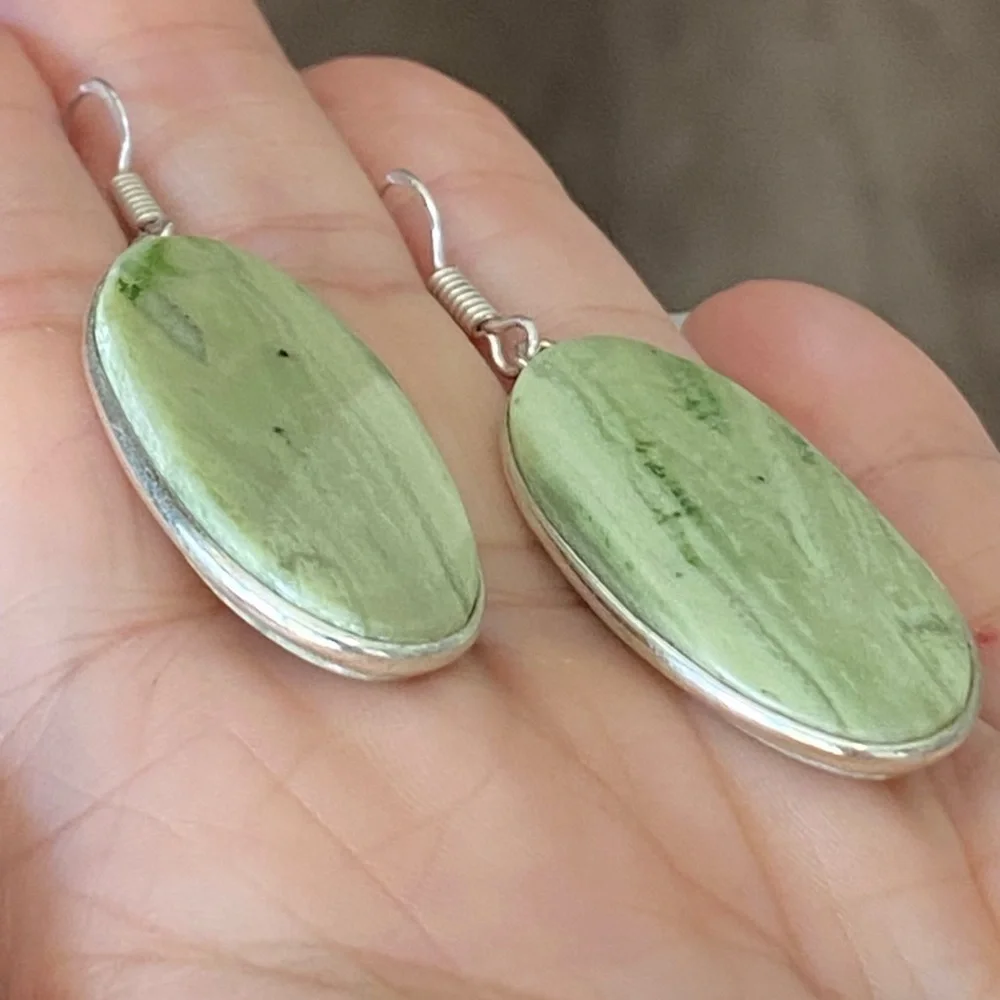 Elegant Variscite Green Stone 925 Sterling Silver Earrings